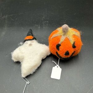 Primitive ghost and jack o lantern, Halloween decor, felted wool